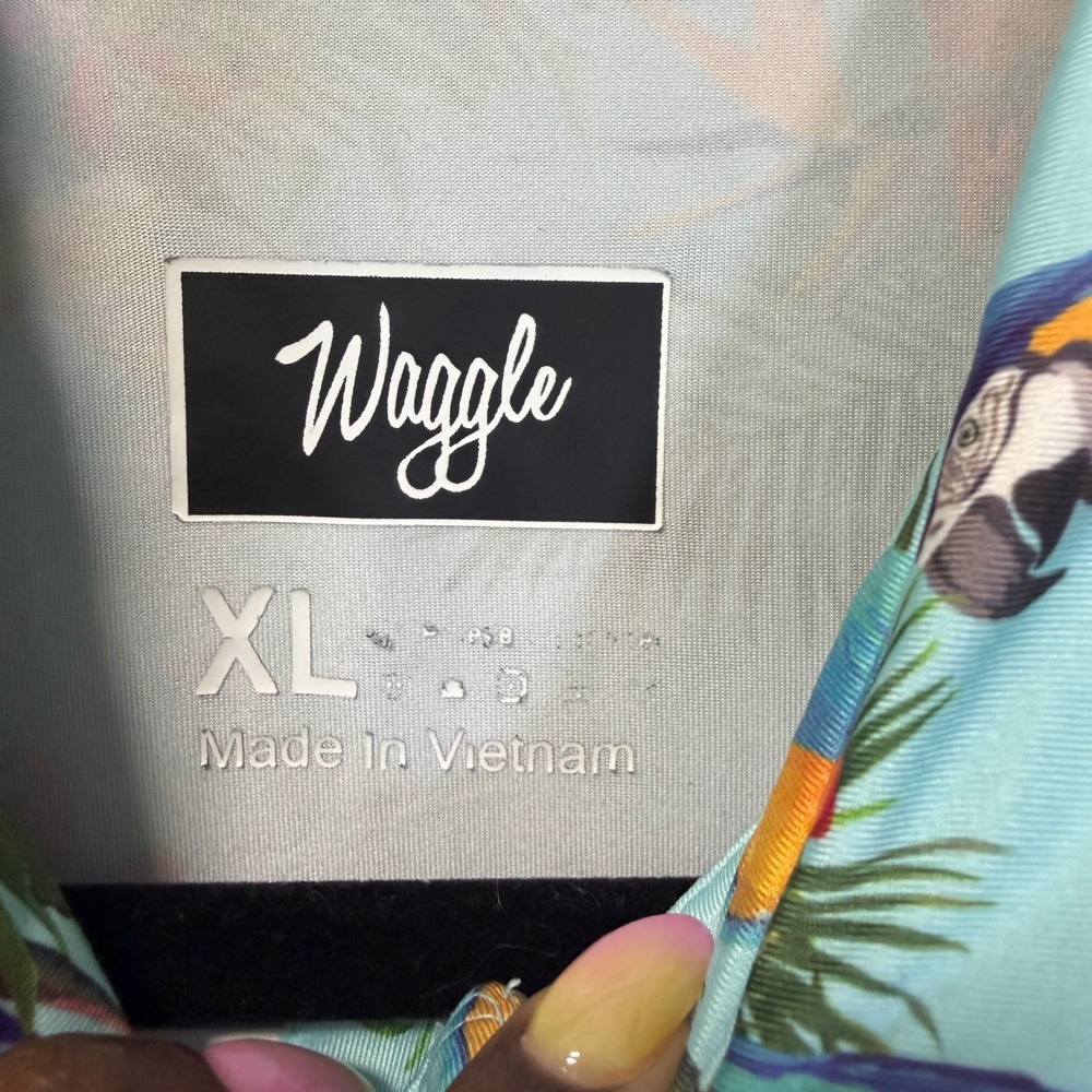 Waggle Golf Polo Shirt Mens XL Blue Parrot Tropical Floral Short Sleeve - Picture 4 of 6